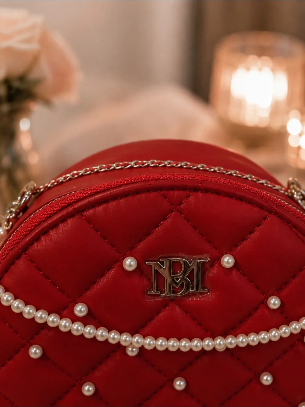 Badgley Mischka Red Pearl Quilted Crossbody Bag ❤️